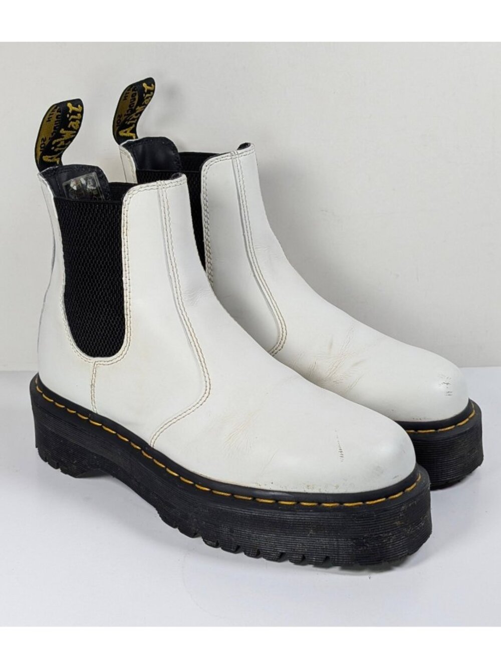 Dr. Martens 2976 Quad White Leather Platform Chelsea Boots Womens 10 Mens 9 Doc
